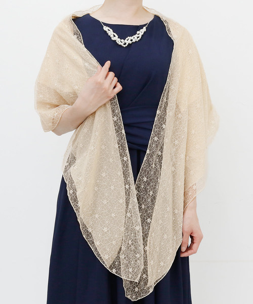 PourVous（プールヴー）の「レース ＆ シフォン ショール ボレロ / 結婚式 フォーマル ・ ドレス羽織りパーティーや 二次会 ・ 同窓会対応 長袖 オケージョン （ストール/ショール・レディース・ブラック/ベージュ・M/L）」の17枚目の写真