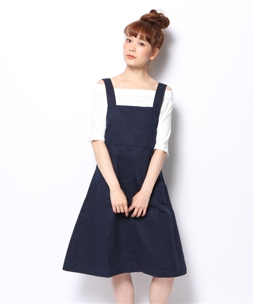 BEAMS BOY（ビームスボーイ）の「○BEAMS BOY / ツイル ジャンパー スカート **（ワンピース・レディース・ホワイト/ネイビー・ONE SIZE）」の2枚目の写真