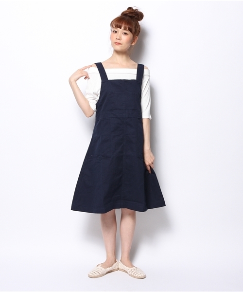 BEAMS BOY（ビームスボーイ）の「○BEAMS BOY / ツイル ジャンパー スカート **（ワンピース・レディース・ホワイト/ネイビー・ONE SIZE）」の4枚目の写真