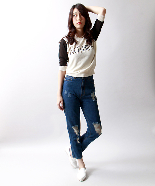 WEGO（ウィゴー）の「WEGO/ ハイウエストクラッシュデニムパンツ（デニムパンツ・レディース・インディゴブルー/ダークインディゴブルー・LARGE/MEDIUM）」の16枚目の写真