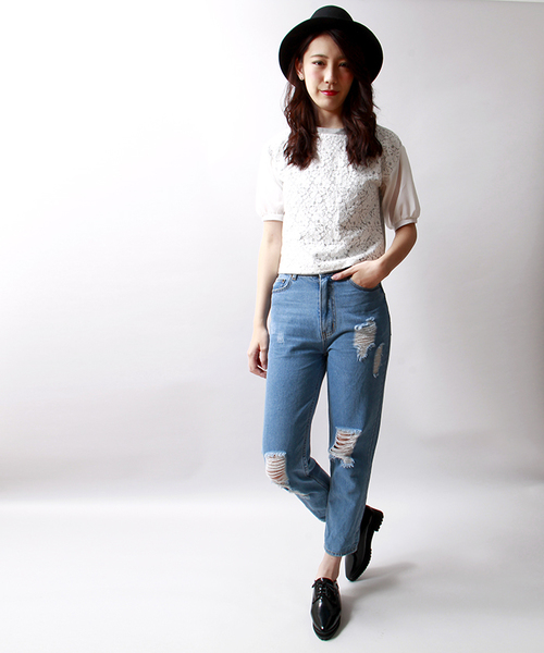 WEGO（ウィゴー）の「WEGO/ ハイウエストクラッシュデニムパンツ（デニムパンツ・レディース・インディゴブルー/ダークインディゴブルー・LARGE/MEDIUM）」の17枚目の写真