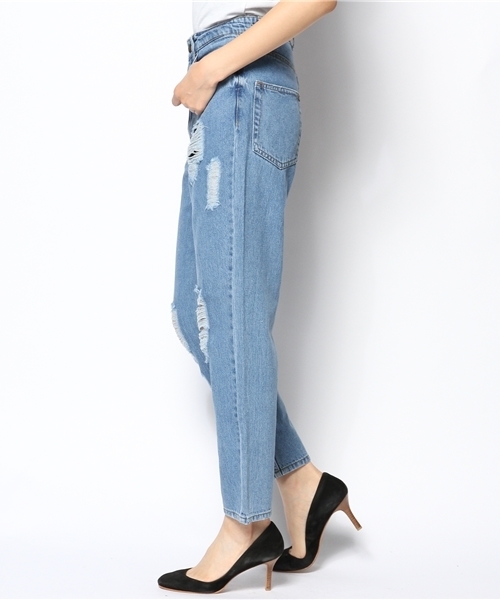 WEGO（ウィゴー）の「WEGO/ ハイウエストクラッシュデニムパンツ（デニムパンツ・レディース・インディゴブルー/ダークインディゴブルー・LARGE/MEDIUM）」の4枚目の写真