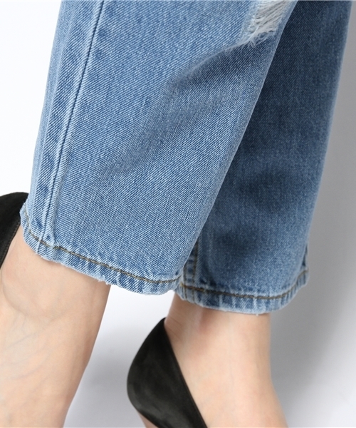 WEGO（ウィゴー）の「WEGO/ ハイウエストクラッシュデニムパンツ（デニムパンツ・レディース・インディゴブルー/ダークインディゴブルー・LARGE/MEDIUM）」の9枚目の写真