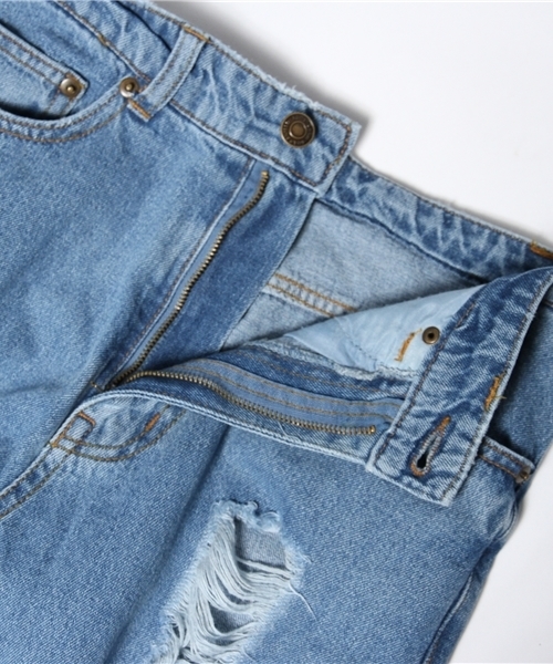 WEGO（ウィゴー）の「WEGO/ ハイウエストクラッシュデニムパンツ（デニムパンツ・レディース・インディゴブルー/ダークインディゴブルー・LARGE/MEDIUM）」の10枚目の写真