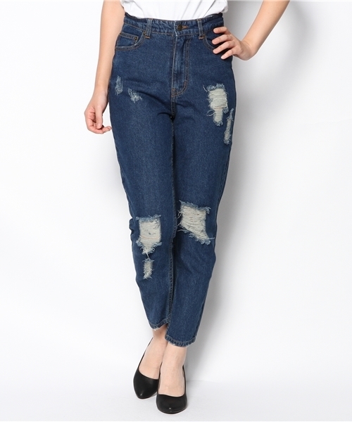 WEGO（ウィゴー）の「WEGO/ ハイウエストクラッシュデニムパンツ（デニムパンツ・レディース・インディゴブルー/ダークインディゴブルー・LARGE/MEDIUM）」の15枚目の写真