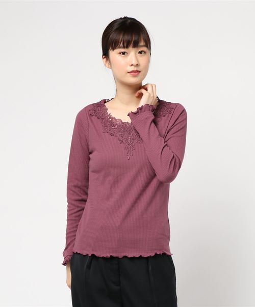 axes femme（アクシーズファム）の「前後モチーフレースインナー（Tシャツ/カットソー・レディース・キナリ/ピンク系その他/ブラック/マスタード/ダークグリーン・MEDIUM）」の8枚目の写真