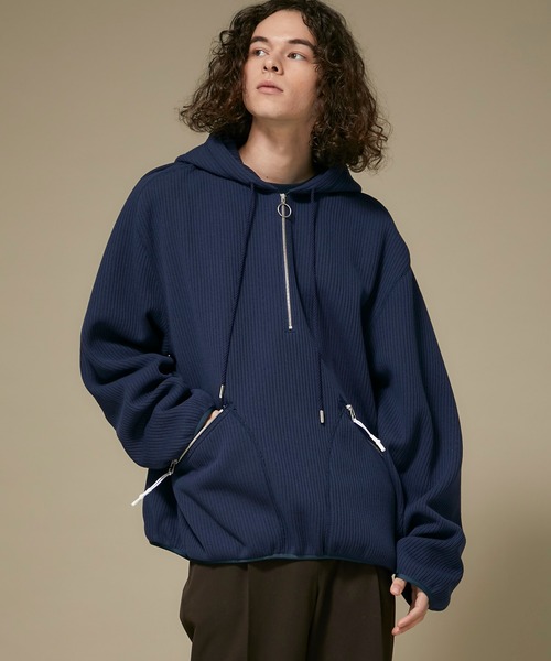 Name.（ネーム）の「【Name.】クオータ-ニットハーフジップパーカー / NMCU-19AW-013（パーカー・メンズ・ネイビー/ブラウン・1/2）」の10枚目の写真