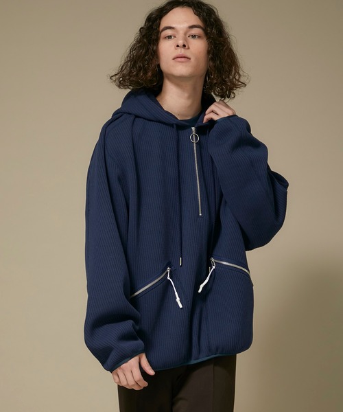 Name.（ネーム）の「【Name.】クオータ-ニットハーフジップパーカー / NMCU-19AW-013（パーカー・メンズ・ネイビー/ブラウン・1/2）」の7枚目の写真