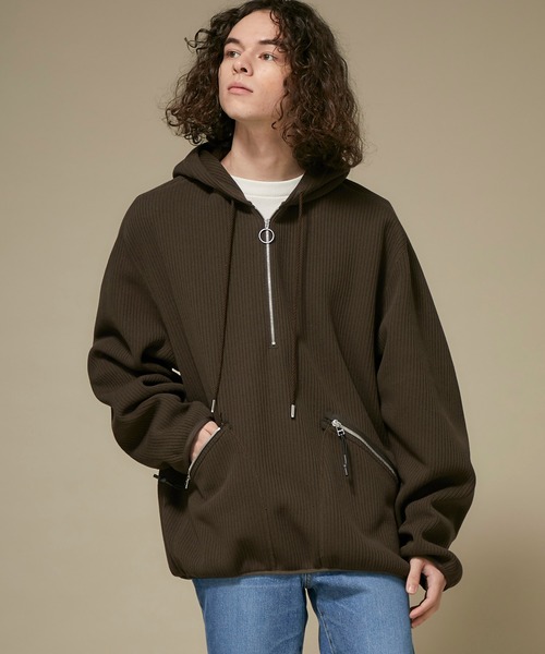 Name.（ネーム）の「【Name.】クオータ-ニットハーフジップパーカー / NMCU-19AW-013（パーカー・メンズ・ネイビー/ブラウン・1/2）」の17枚目の写真