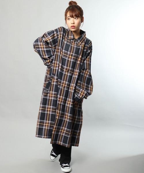 ステンカラーオーバーチェックシャツ ステンカラーオーバーチェックシャツ オーバー チェックシャツ