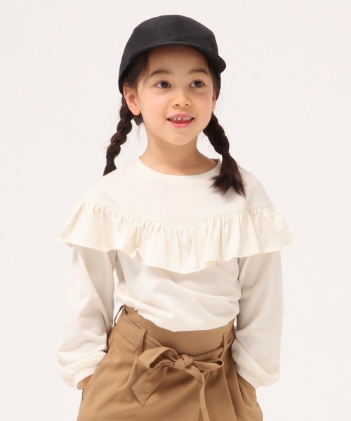 GLOBAL WORK（グローバルワーク）の「【キッズ】ラウンドフリルプルオーバー/長袖/865518（Tシャツ/カットソー・キッズ・ホワイト系その他2/ダークグレー/ベージュ/ライトグリーン・110cm/100cm/120cm/130cm/140cm）」の2枚目の写真