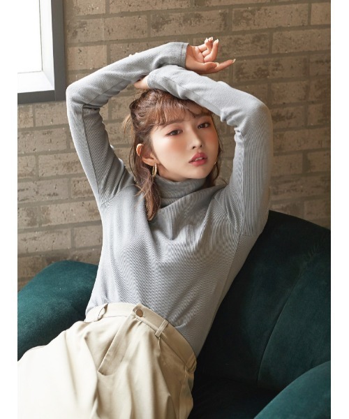 Darich(ダーリッチ)の「ベーシックタートルトップス(Tシャツ/カットソー・レディース・パープル/ベージュ/ミント/ブラック・FREE)」の14枚目の写真