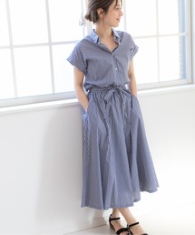 PREFERIR | ストライプ フレンチスリーブ シャツワンピース【 日本テレビ・NNN24番組着用】(シャツワンピース)
