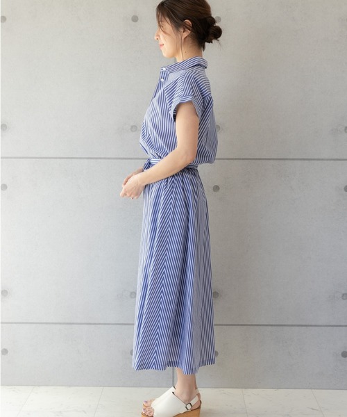 PREFERIR（プレフェリール）の「ストライプ フレンチスリーブ シャツワンピース【 日本テレビ・NNN24番組着用】（シャツワンピース・レディース・ネイビー/ホワイト/ブルー・SMALL/MEDIUM/LARGE）」の10枚目の写真