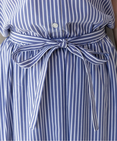 PREFERIR（プレフェリール）の「ストライプ フレンチスリーブ シャツワンピース【 日本テレビ・NNN24番組着用】（シャツワンピース・レディース・ネイビー/ホワイト/ブルー・SMALL/MEDIUM/LARGE）」の13枚目の写真
