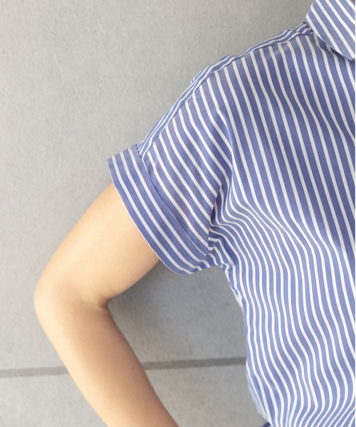 PREFERIR（プレフェリール）の「ストライプ フレンチスリーブ シャツワンピース【 日本テレビ・NNN24番組着用】（シャツワンピース・レディース・ネイビー/ホワイト/ブルー・SMALL/MEDIUM/LARGE）」の14枚目の写真