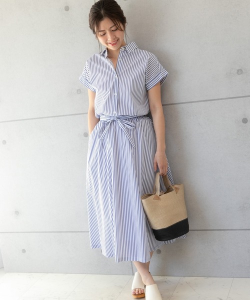 PREFERIR（プレフェリール）の「ストライプ フレンチスリーブ シャツワンピース【 日本テレビ・NNN24番組着用】（シャツワンピース・レディース・ネイビー/ホワイト/ブルー・SMALL/MEDIUM/LARGE）」の18枚目の写真