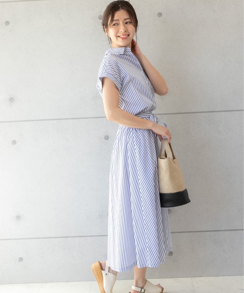 PREFERIR（プレフェリール）の「ストライプ フレンチスリーブ シャツワンピース【 日本テレビ・NNN24番組着用】（シャツワンピース・レディース・ネイビー/ホワイト/ブルー・SMALL/MEDIUM/LARGE）」の20枚目の写真