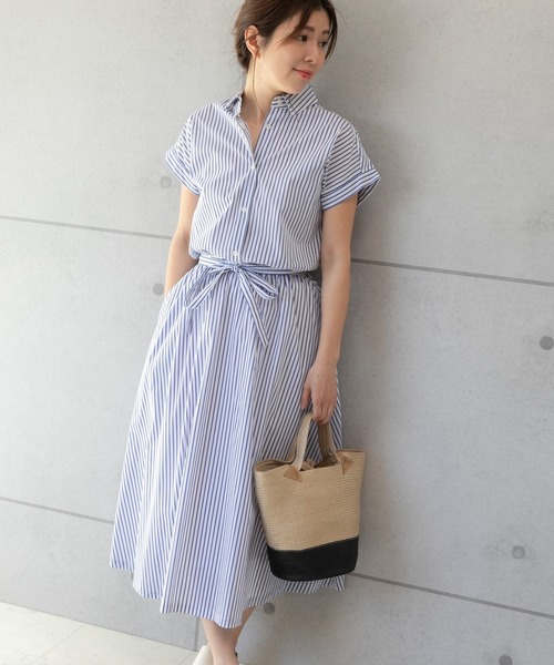 PREFERIR（プレフェリール）の「ストライプ フレンチスリーブ シャツワンピース【 日本テレビ・NNN24番組着用】（シャツワンピース・レディース・ネイビー/ホワイト/ブルー・SMALL/MEDIUM/LARGE）」の22枚目の写真