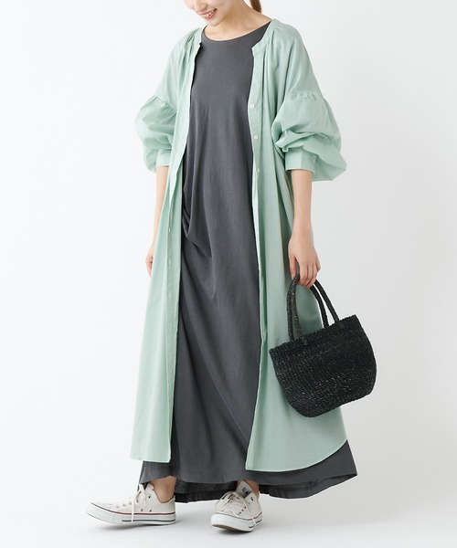 PUAL CE CIN（ピュアルセシン）の「80ローンシャツワンピ（ワンピース・レディース・ブラック/ブルー/ミント/ライトベージュ・FREE）」の3枚目の写真