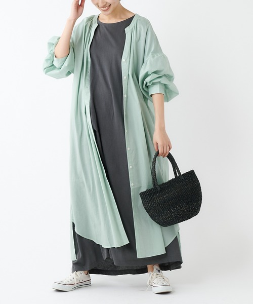 PUAL CE CIN（ピュアルセシン）の「80ローンシャツワンピ（ワンピース・レディース・ブラック/ブルー/ミント/ライトベージュ・FREE）」の14枚目の写真