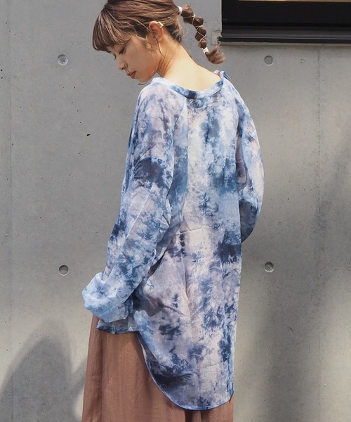 tiptop（ティップトップ）の「2020SS　タイダイ柄シアーバンドカラーシャツ（シャツ/ブラウス・レディース・ベージュ/ブルー/グリーン/アイボリー・FREE）」の16枚目の写真