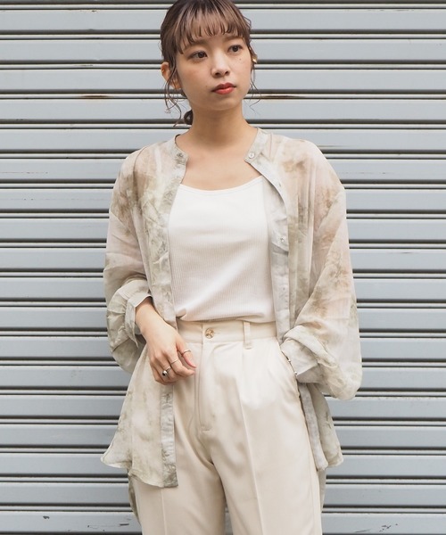 tiptop（ティップトップ）の「2020SS　タイダイ柄シアーバンドカラーシャツ（シャツ/ブラウス・レディース・ベージュ/ブルー/グリーン/アイボリー・FREE）」の9枚目の写真