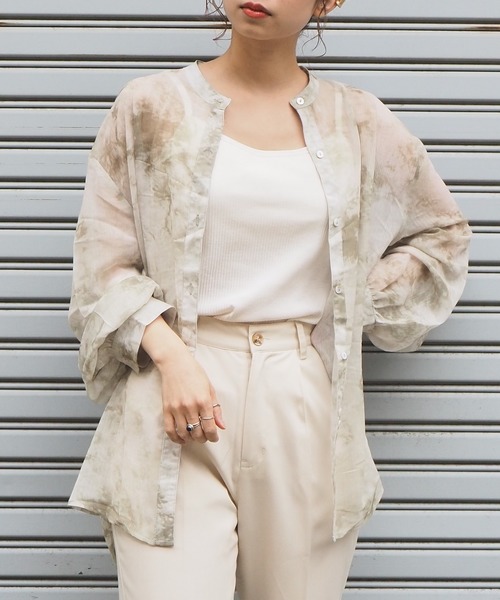 tiptop（ティップトップ）の「2020SS　タイダイ柄シアーバンドカラーシャツ（シャツ/ブラウス・レディース・ベージュ/ブルー/グリーン/アイボリー・FREE）」の10枚目の写真