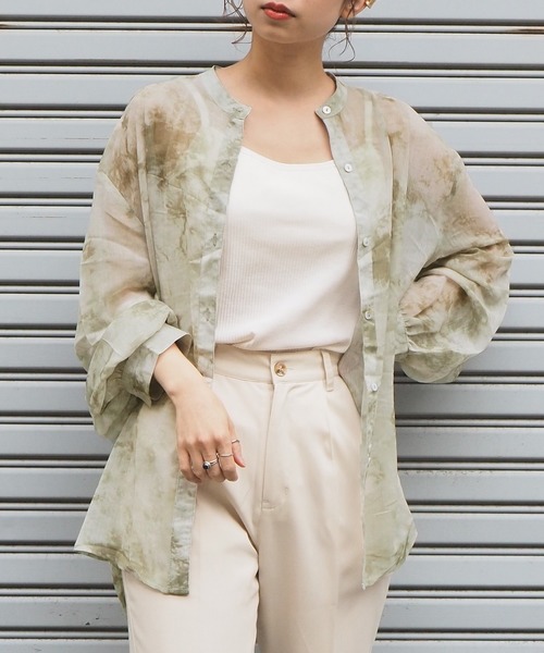 tiptop（ティップトップ）の「2020SS　タイダイ柄シアーバンドカラーシャツ（シャツ/ブラウス・レディース・ベージュ/ブルー/グリーン/アイボリー・FREE）」の22枚目の写真