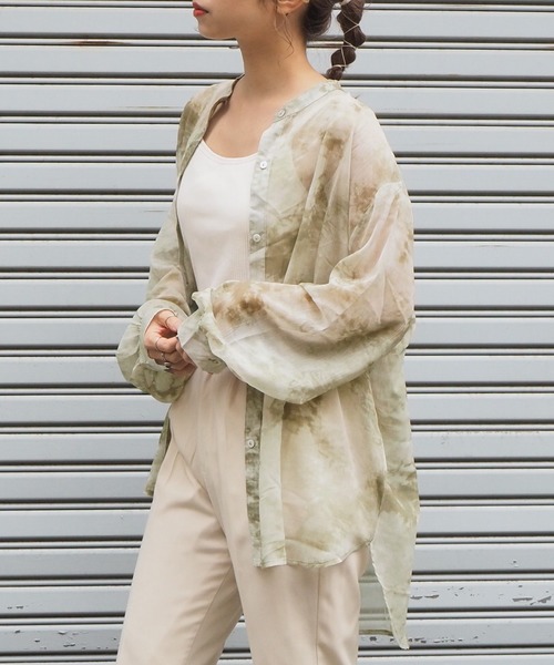tiptop（ティップトップ）の「2020SS　タイダイ柄シアーバンドカラーシャツ（シャツ/ブラウス・レディース・ベージュ/ブルー/グリーン/アイボリー・FREE）」の21枚目の写真