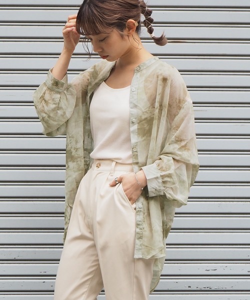 tiptop（ティップトップ）の「2020SS　タイダイ柄シアーバンドカラーシャツ（シャツ/ブラウス・レディース・ベージュ/ブルー/グリーン/アイボリー・FREE）」の20枚目の写真