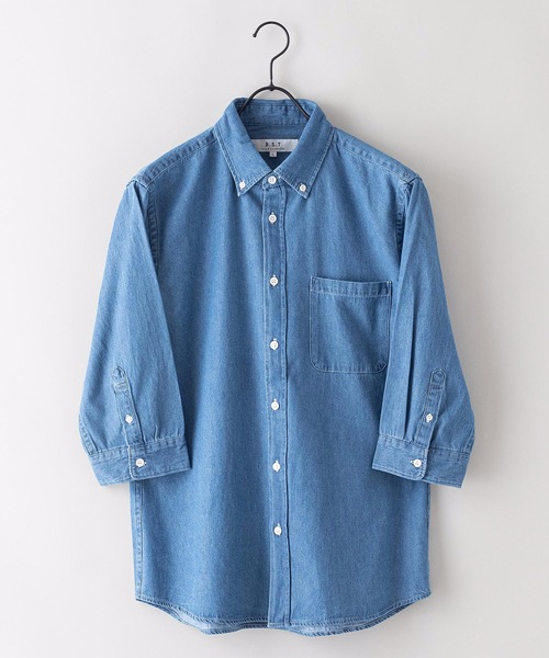 Blue Standard (ブルースタンダード)の「【BLUE STANDARD】デニム7分袖シャツ やや厚手のデニムを使用したワークテイストシャツ(シャツ/ブラウス・メンズ・ワンウォッシュ/ブルー系その他・X-LARGE/MEDIUM/LARGE)」の2枚目の写真