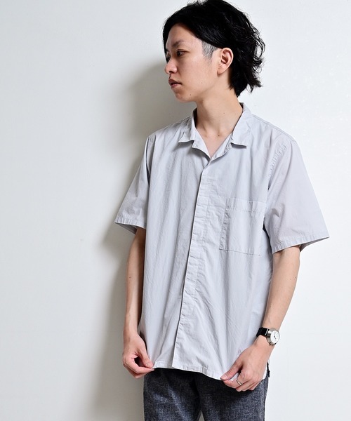 quadro（クオドロ）の「50/ブロード 比翼オープン半袖シャツ（シャツ/ブラウス・メンズ・グレイッシュベージュ/ライトグレー/ブラウン・LARGE/MEDIUM）」の5枚目の写真