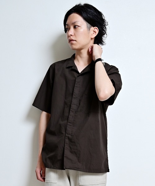 quadro（クオドロ）の「50/ブロード 比翼オープン半袖シャツ（シャツ/ブラウス・メンズ・グレイッシュベージュ/ライトグレー/ブラウン・LARGE/MEDIUM）」の7枚目の写真