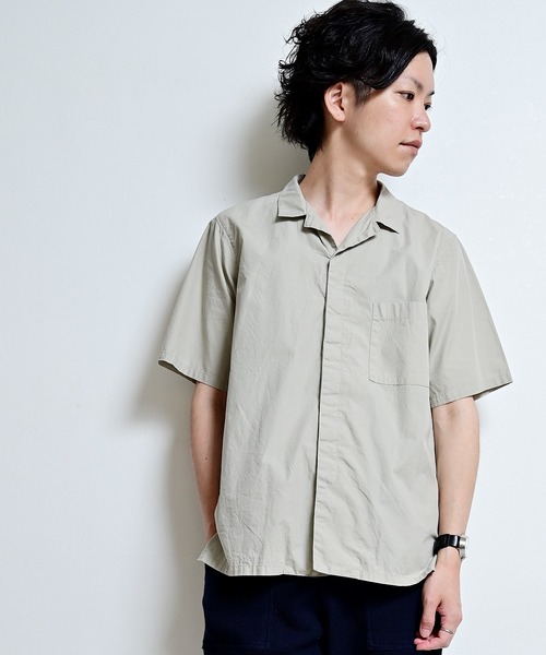 quadro（クオドロ）の「50/ブロード 比翼オープン半袖シャツ（シャツ/ブラウス・メンズ・グレイッシュベージュ/ライトグレー/ブラウン・LARGE/MEDIUM）」の9枚目の写真