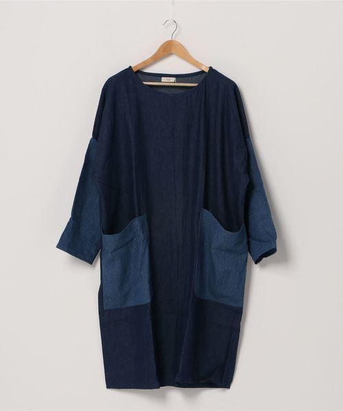 Rovtski ロフトスキー のファッション ワンピース デニム配色ポケットワンピース ワンピース