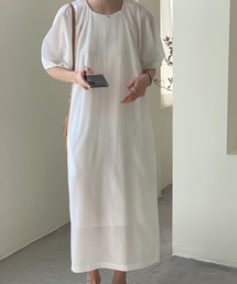 ラグランボリュームスリーブチェックワンピース