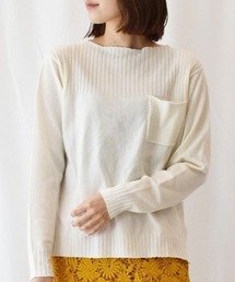 カシミヤタッチリブ使いポケット付ニット