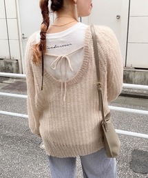 バックリボンザックリニット
