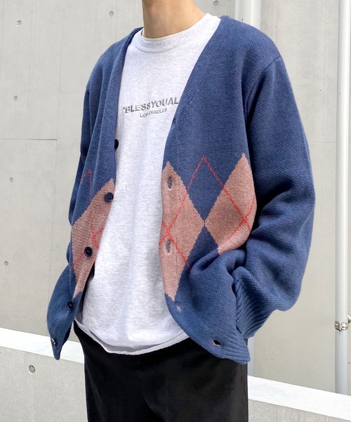 WHO'S WHO gallery（フーズフーギャラリー）の「【KOOKY'N/クーキー】S/S アーガイルカーディガン（カーディガン/ボレロ・メンズ・ブラック/ネイビー/グレー・FREE）」の3枚目の写真