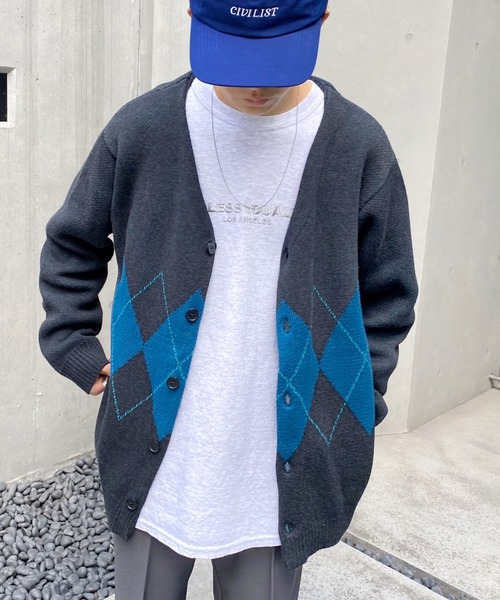 WHO'S WHO gallery（フーズフーギャラリー）の「【KOOKY'N/クーキー】S/S アーガイルカーディガン（カーディガン/ボレロ・メンズ・ブラック/ネイビー/グレー・FREE）」の4枚目の写真