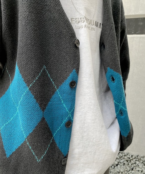 WHO'S WHO gallery（フーズフーギャラリー）の「【KOOKY'N/クーキー】S/S アーガイルカーディガン（カーディガン/ボレロ・メンズ・ブラック/ネイビー/グレー・FREE）」の5枚目の写真