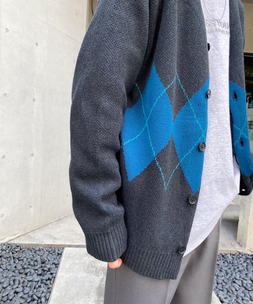 WHO'S WHO gallery（フーズフーギャラリー）の「【KOOKY'N/クーキー】S/S アーガイルカーディガン（カーディガン/ボレロ・メンズ・ブラック/ネイビー/グレー・FREE）」の6枚目の写真
