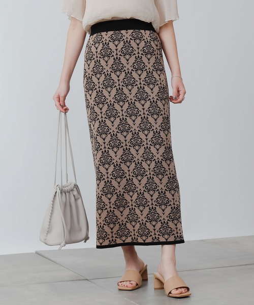 COLONY 2139(コロニートゥーワンスリーナイン)の「麻タッチダマスク柄ニットスカート(スカート・レディース・ブラック/ベージュ・FREE)」の2枚目の写真