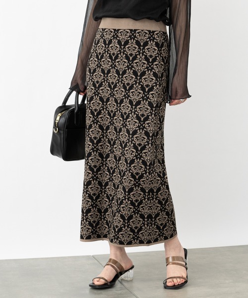 COLONY 2139(コロニートゥーワンスリーナイン)の「麻タッチダマスク柄ニットスカート(スカート・レディース・ブラック/ベージュ・FREE)」の18枚目の写真