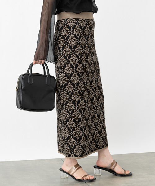 COLONY 2139(コロニートゥーワンスリーナイン)の「麻タッチダマスク柄ニットスカート(スカート・レディース・ブラック/ベージュ・FREE)」の15枚目の写真