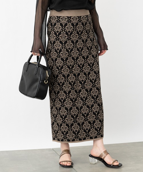 COLONY 2139(コロニートゥーワンスリーナイン)の「麻タッチダマスク柄ニットスカート(スカート・レディース・ブラック/ベージュ・FREE)」の16枚目の写真