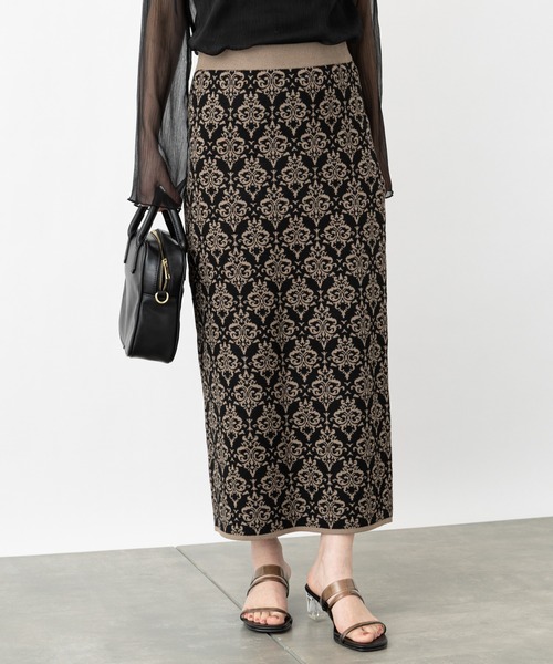 COLONY 2139(コロニートゥーワンスリーナイン)の「麻タッチダマスク柄ニットスカート(スカート・レディース・ブラック/ベージュ・FREE)」の17枚目の写真