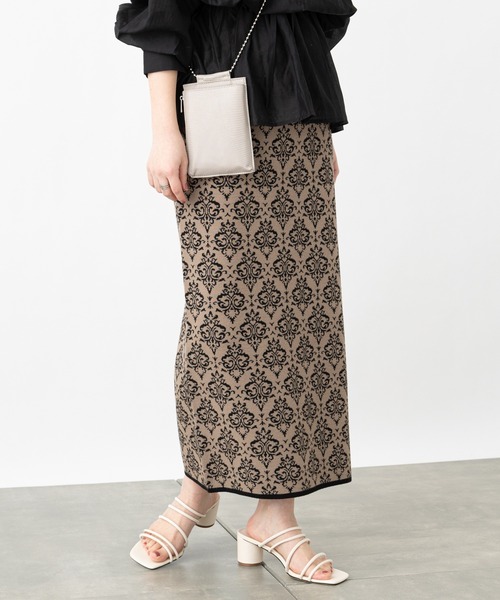 COLONY 2139(コロニートゥーワンスリーナイン)の「麻タッチダマスク柄ニットスカート(スカート・レディース・ブラック/ベージュ・FREE)」の4枚目の写真