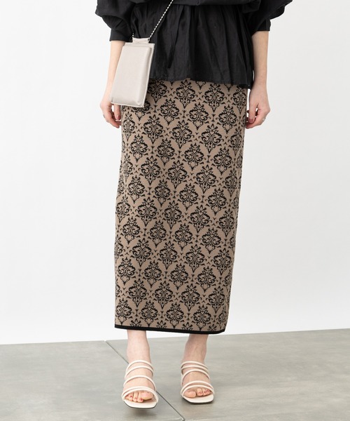 COLONY 2139(コロニートゥーワンスリーナイン)の「麻タッチダマスク柄ニットスカート(スカート・レディース・ブラック/ベージュ・FREE)」の5枚目の写真